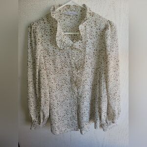 Ruffled Floral Blouse in Cream by [Brand]